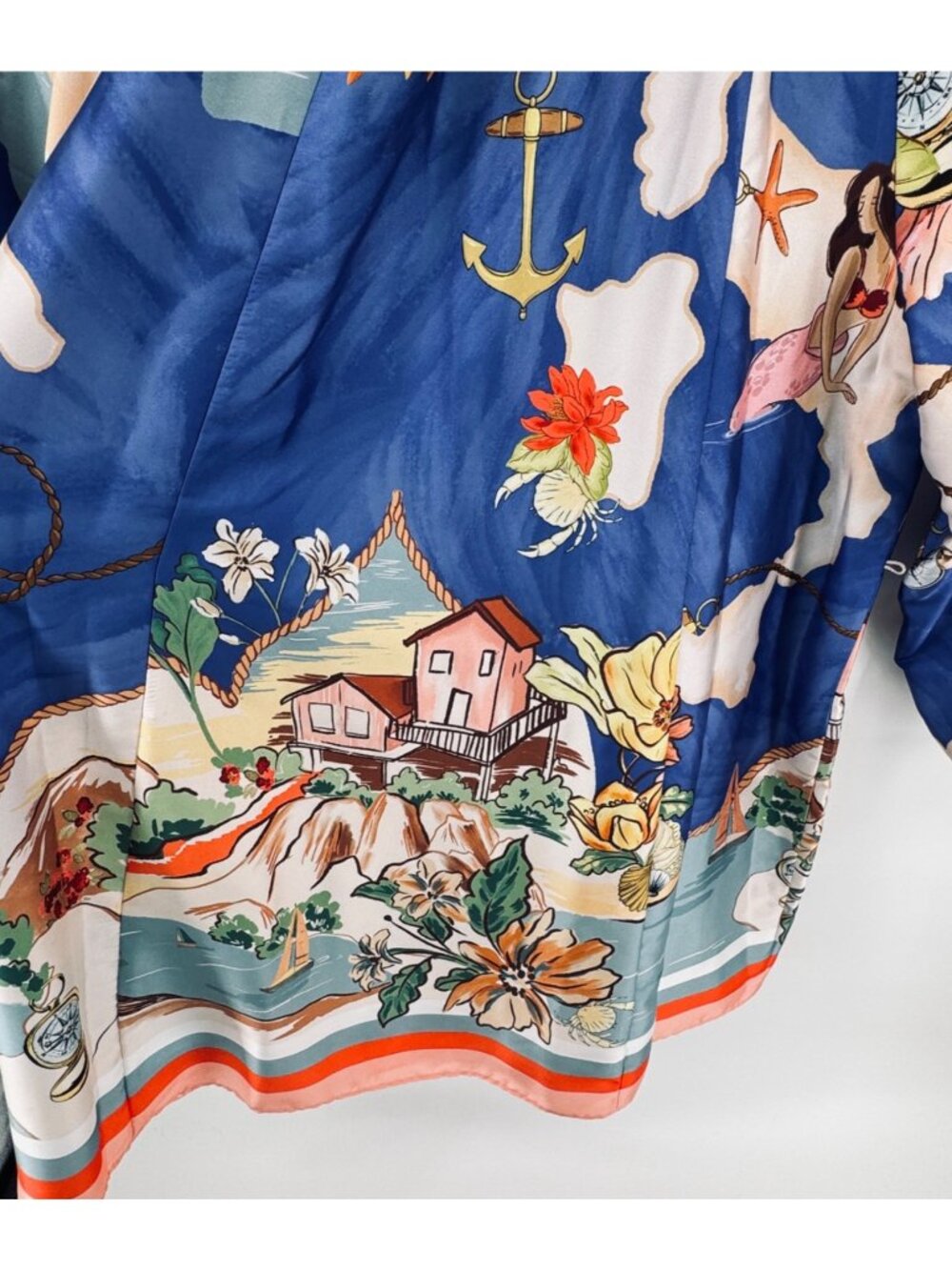 Women's Blue Floral Print Long-Sleeve Mini Dress - Picture 10 of 15